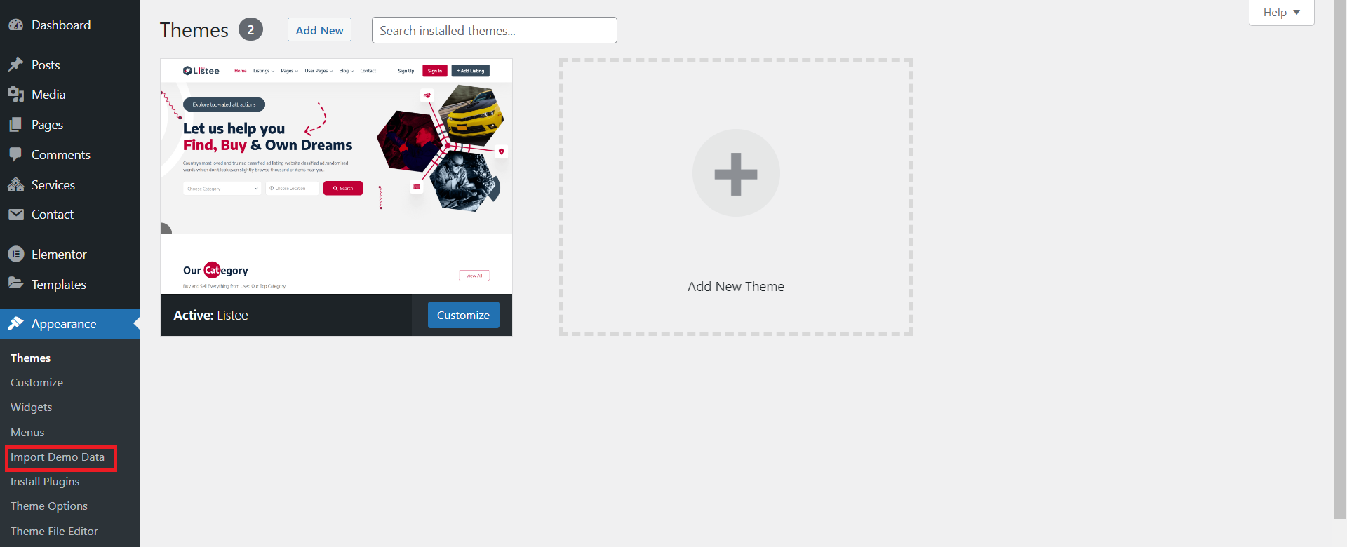 One Click Demo Import plugin activation screen