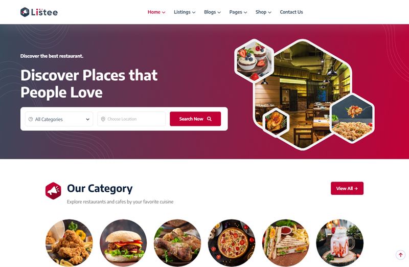 Restaurant homepage demo for a dining guide.