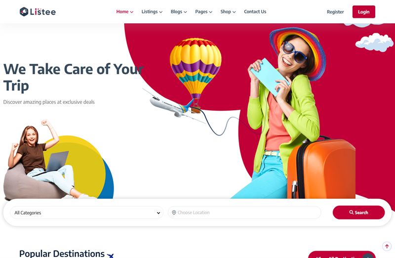 Tour homepage demo for travel and attraction listings.