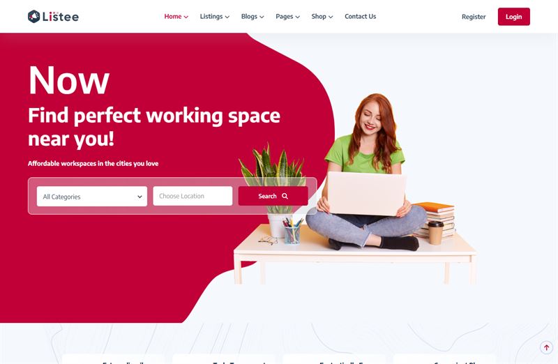 Workspace homepage demo for bookable desks and venues.