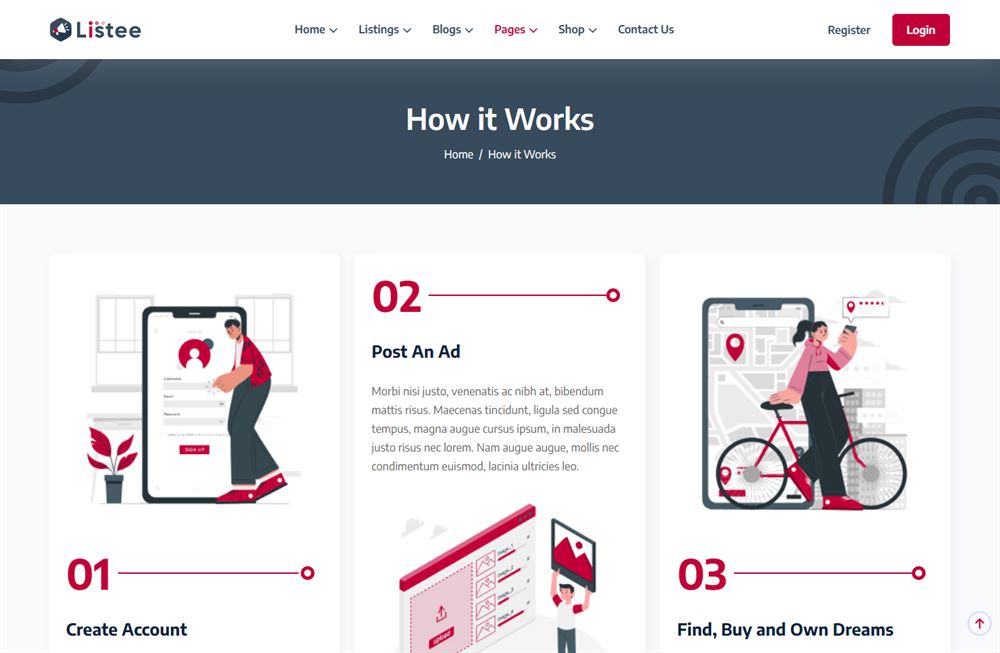 How It Works page explaining the steps of using the directory.